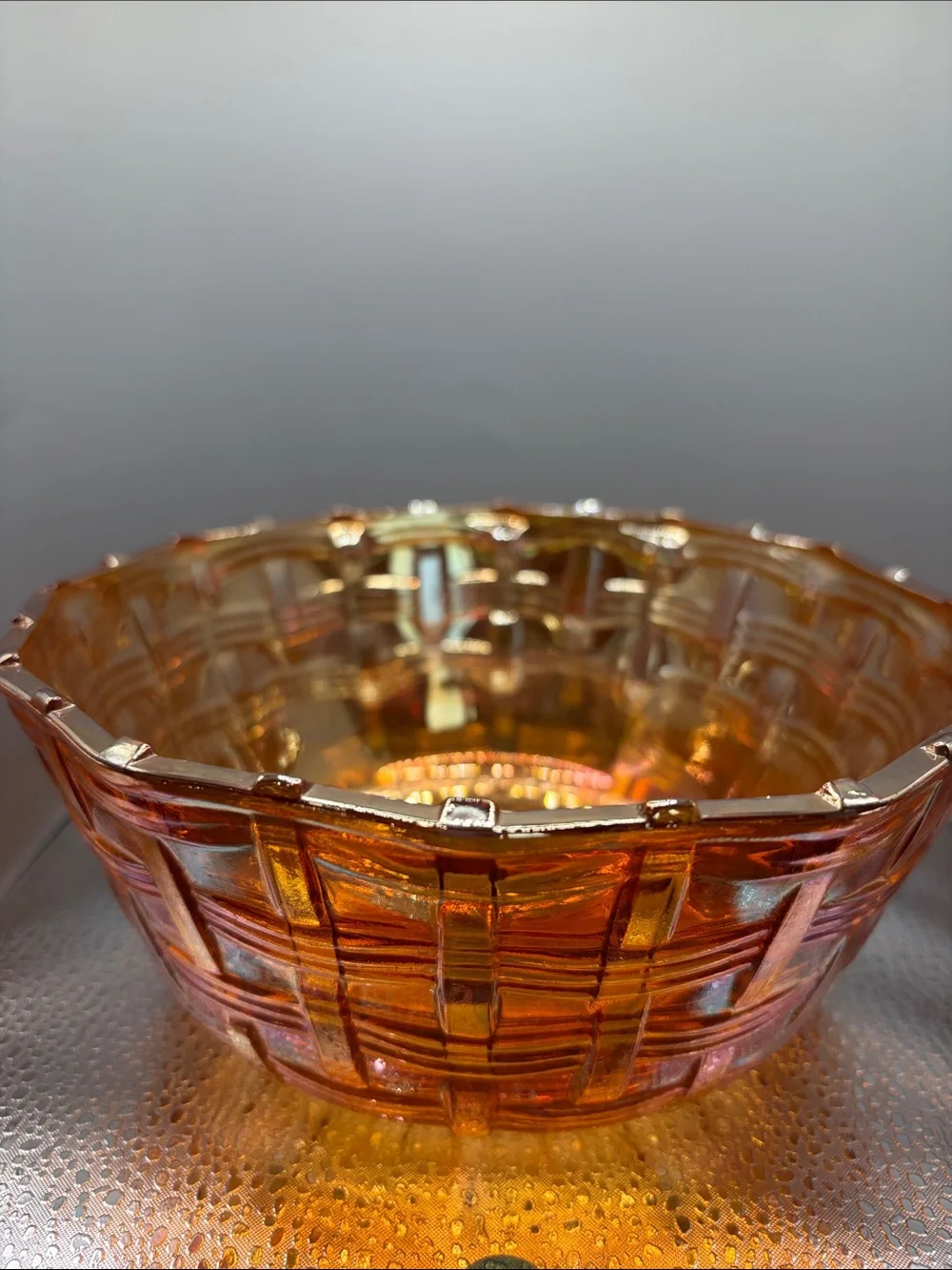 Vintage Fenton Iridescent Orange Carnival Glass Bowl